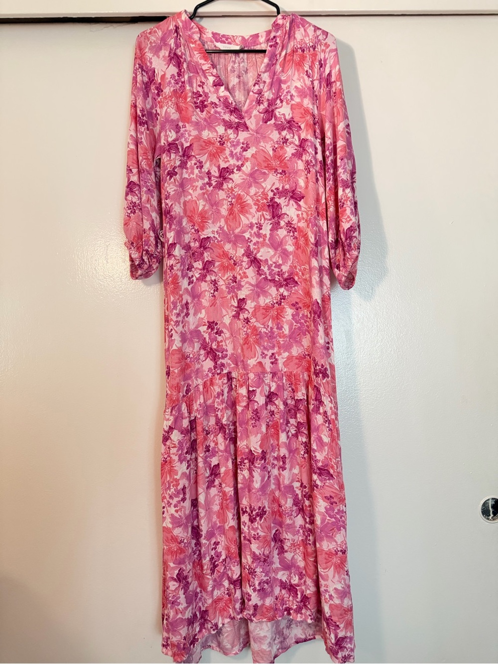 Lush Pink Floral V-Neck Maxi Dress